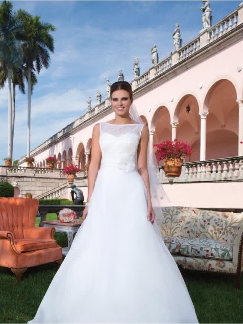 Classic White A-Line Wedding Gown with Illusion Neckline